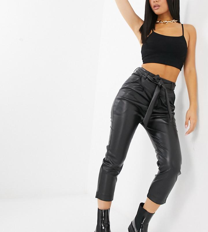 Violet Romance Petite Tie Waist Pu Pants In Black