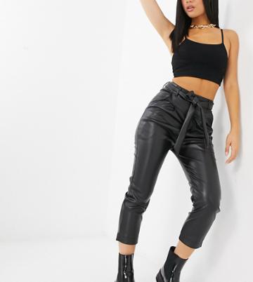 Violet Romance Petite Tie Waist Pu Pants In Black