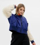 Collusion Bomber Jacket With Faux Fur Sleeves - Blue