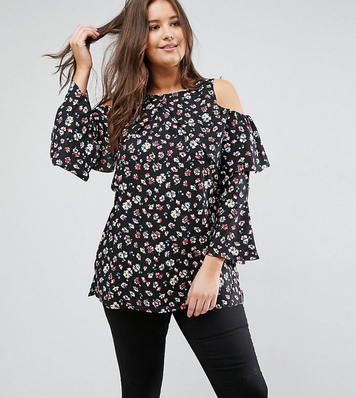 Ax Paris Plus Cold Shoulder Ruffle Blouse - Multi