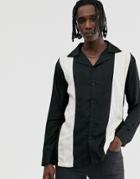 Sacred Hawk Long Sleeve Bowling Shirt In Black - Navy