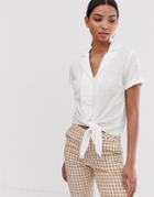 Vila Textured Tie Front Shirt-white