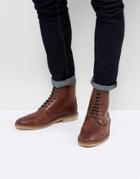 Asos Lace Up Boots In Tan Leather With Natural Sole - Brown