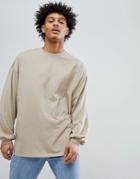 Asos Design Oversized Long Sleeve T-shirt With Bellowing Sleeve - Beige
