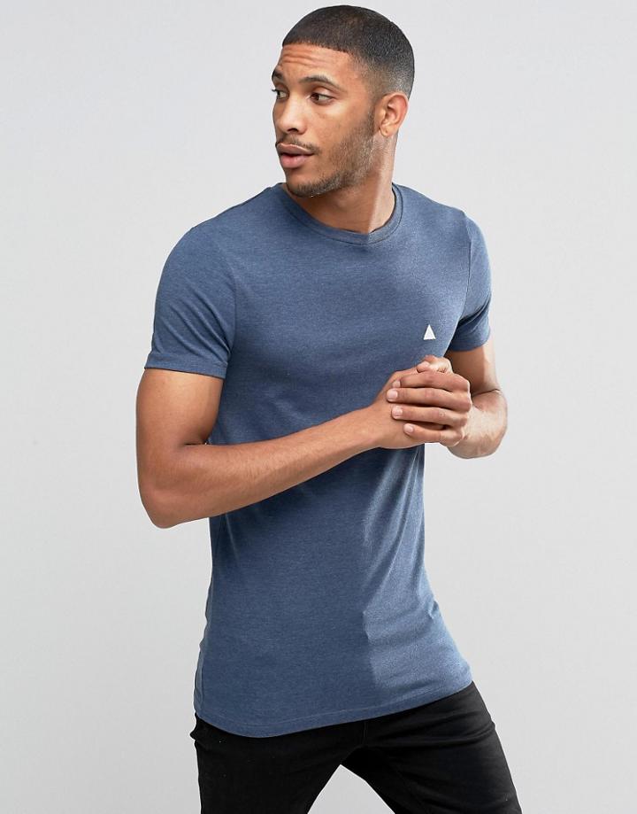 Asos Longline Muscle T-shirt In Blue Marl With Logo - Blue