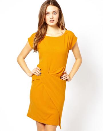 Aryn K Dress With Ruched Waist - Yellow