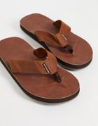 Jack & Jones Leather Flip Flops In Brown-navy
