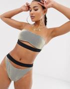 Candypants High Let Bikini Bottom In Metallic Rib - Multi