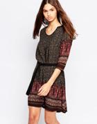 Brave Soul Folk Print Belted Dress