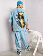 Asos Dark Future Oversized T-shirt With Dice Back Graphic Print And Logo In Aqua Blue - Part Of A Set