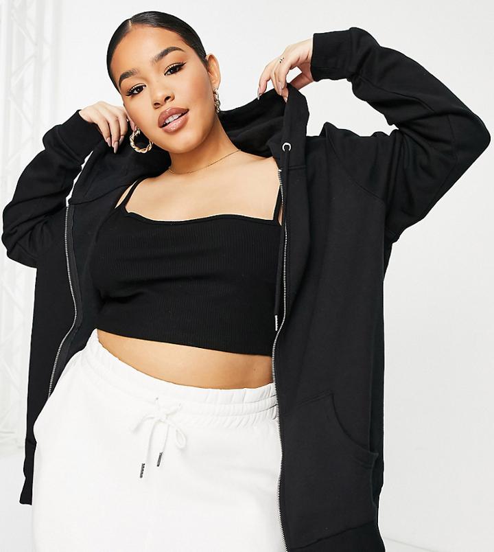 Asos Design Curve Ultimate Zip Through Hoodie In Black