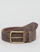 Asos Leather Wide Belt With Floral Emboss In Brown - Brown