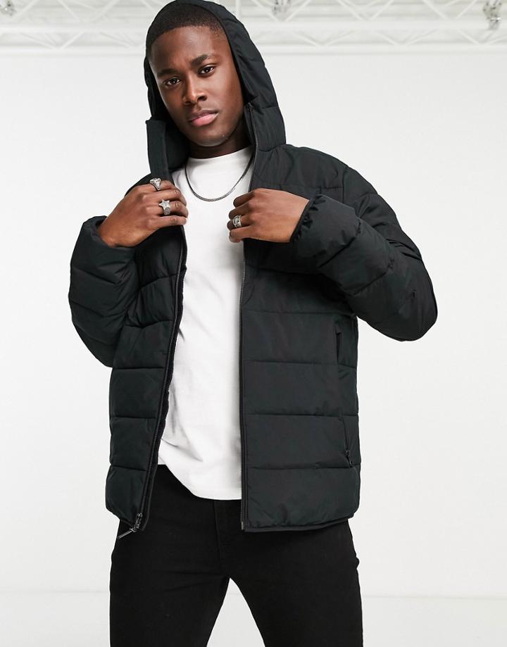 Abercrombie & Fitch Lightweight High Shine Hooded Puffer Jacket In Black