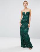 Tfnc Bandeau Maxi Dress In Patterned Sequin - Green