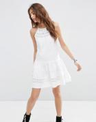 Asos Cotton Mini Sundress With Lace Inserts - White