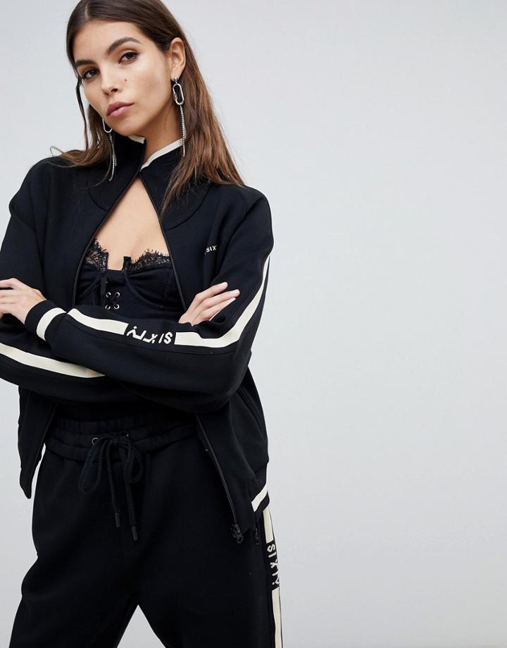 Miss Sixty Funnel Neck Knitted Tracksuit Top-black