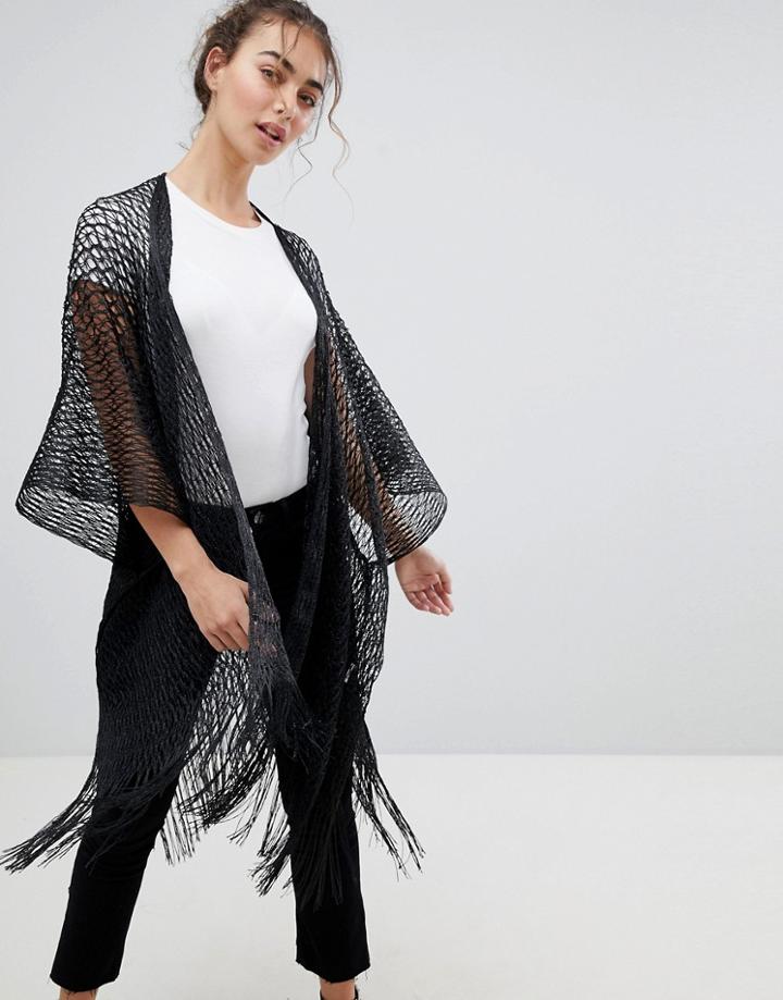 Qed London Fringe Kimono - Black