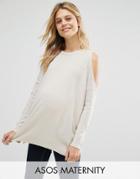 Asos Maternity Sweater With Cold Shoulder Detail - Tan