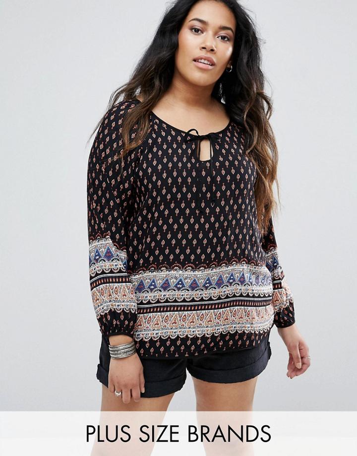 Brave Soul Plus Edina Smock Top - Black