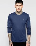 Farah T-shirt With F Logo Slim Fit Exclusive Long Sleeves - Navy