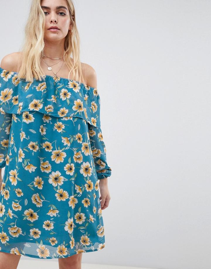 Glamorous Floral Off Shoulder Dress-blue