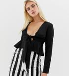 Collusion Satin Tie Front Blouse - Black