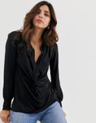 Oasis Shirt With Twist Front In Black - Black