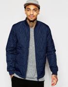 Asos Bomber Jacket With Diamond Quilt In Navy - Navy