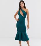 Asos Design Tall One Shoulder Slash Pep Hem Bodycon Midi Dress