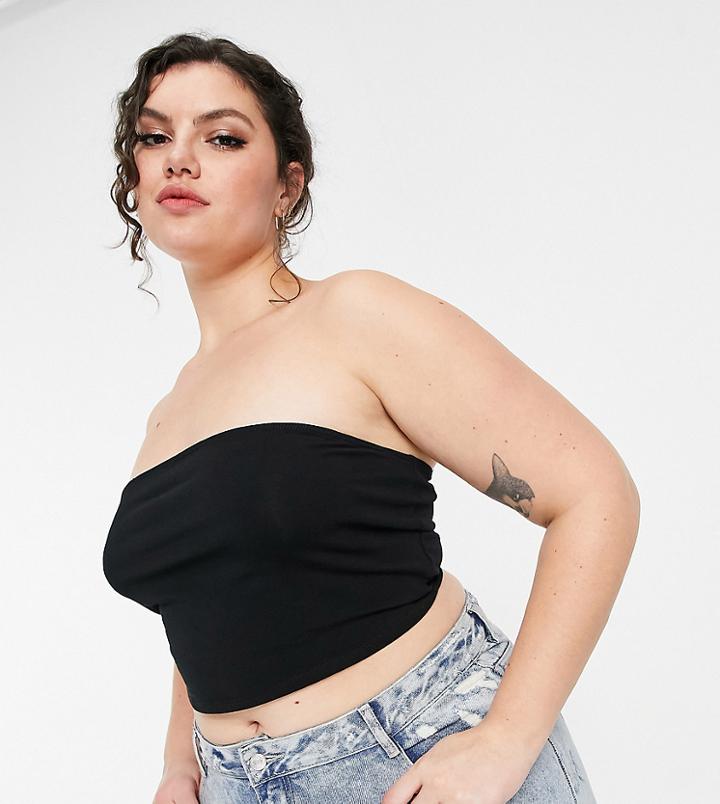Asos Design Curve Ultimate Bandeau Crop Top In Organic Cotton In Black