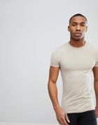 Asos Design Muscle Fit Crew Neck T-shirt With Stretch In Beige - Beige