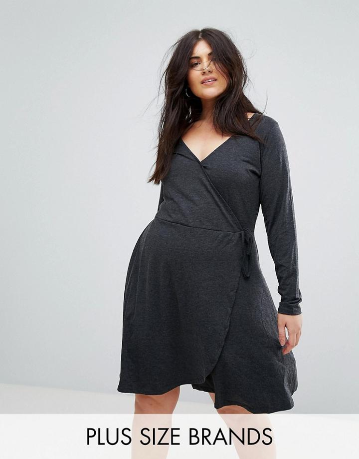 Brave Soul Plus Wrap Jersey Dress - Gray