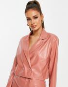 Heartbreak Cropped Pu Blazer Set In Rust-orange