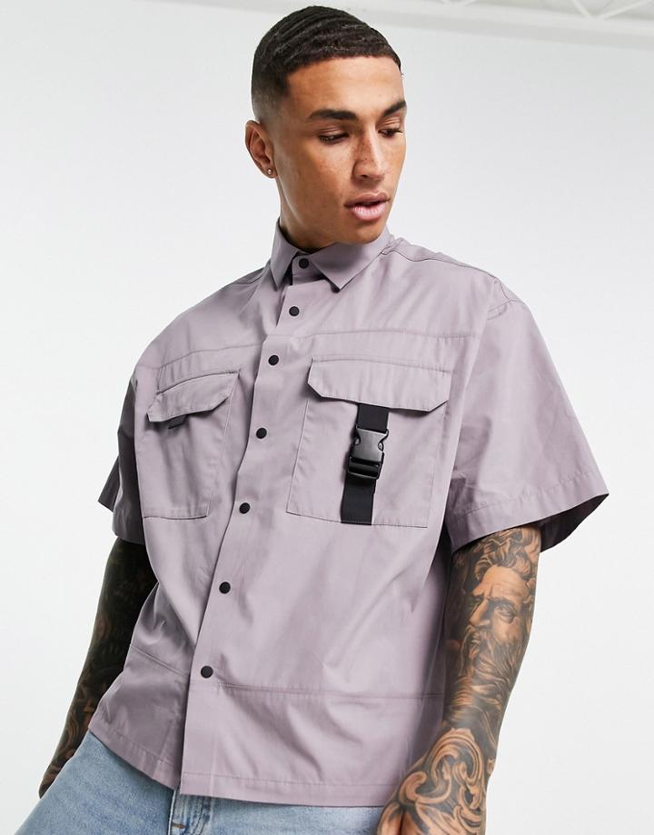 Asos Design Boxy Shirt With Buckle Detail In Washed Mauve-purple
