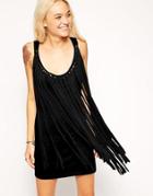 Asos Fringed Jersey Beach Dress - Black