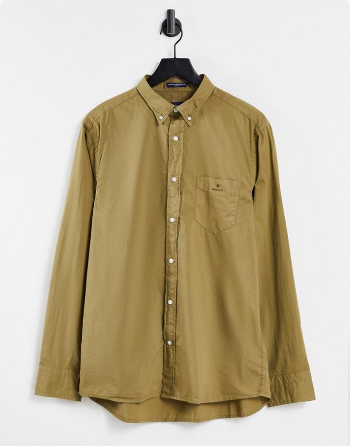 Gant Icon Logo Regular Fit Sunfaded Oxford Shirt In Aloe Green