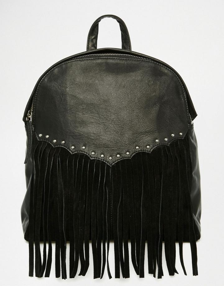Asos Leather And Suede Western Backpack - Black