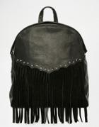 Asos Leather And Suede Western Backpack - Black