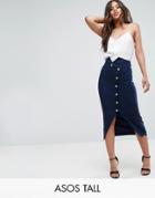 Asos Tall Tailored High Waist Pencil Skirt With Military Button Detail - Navy