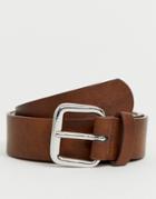 Asos Design Faux Leather Wide Belt In Vintage Tan With Silver Buckle - Tan