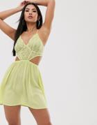 Asos Design Beach Sundress With Crochet Lace Bodice-green