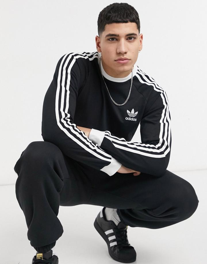 Adidas Originals Adicolor 3-stripes Long Sleeve Top In Black