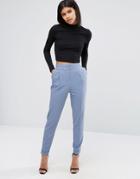 Asos Tailored High Waisted Pants With Turn Up Detail - Blue
