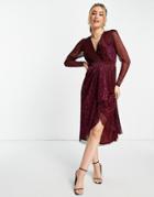 Ever New Drape Front Metallic Midi Dress In Plum-purple