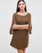 Ax Paris Smock Dress With Angel Sleeves - Green