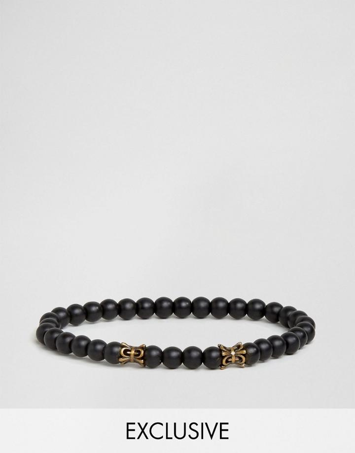 Seven London Fleur De Lys Beaded Bracelet In Black Exclusive To Asos -