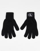 Calvin Klein Jeans Monogram Logo Knit Gloves In Black