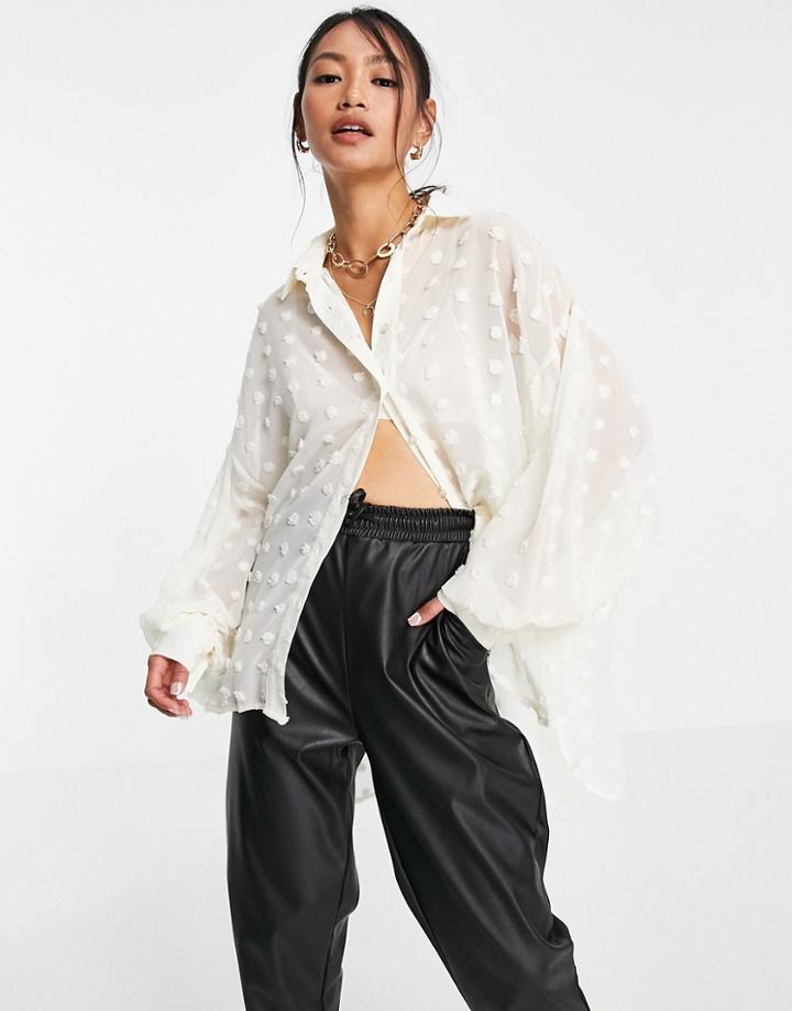 Glamorous Relaxed Shirt In Textured Semi Sheer Fabric-white