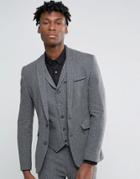 Asos Super Skinny Suit Jacket In Grey Neppy Texture - Blue