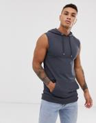 Asos Design Sleeveless Muscle Hoodie In Dark Gray - Gray